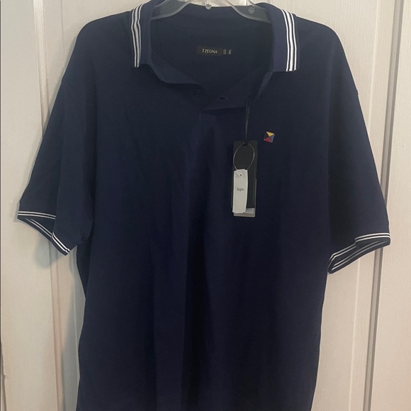 Z Zegna Other - Z Zegna Navy Polo with White Stripe Trim